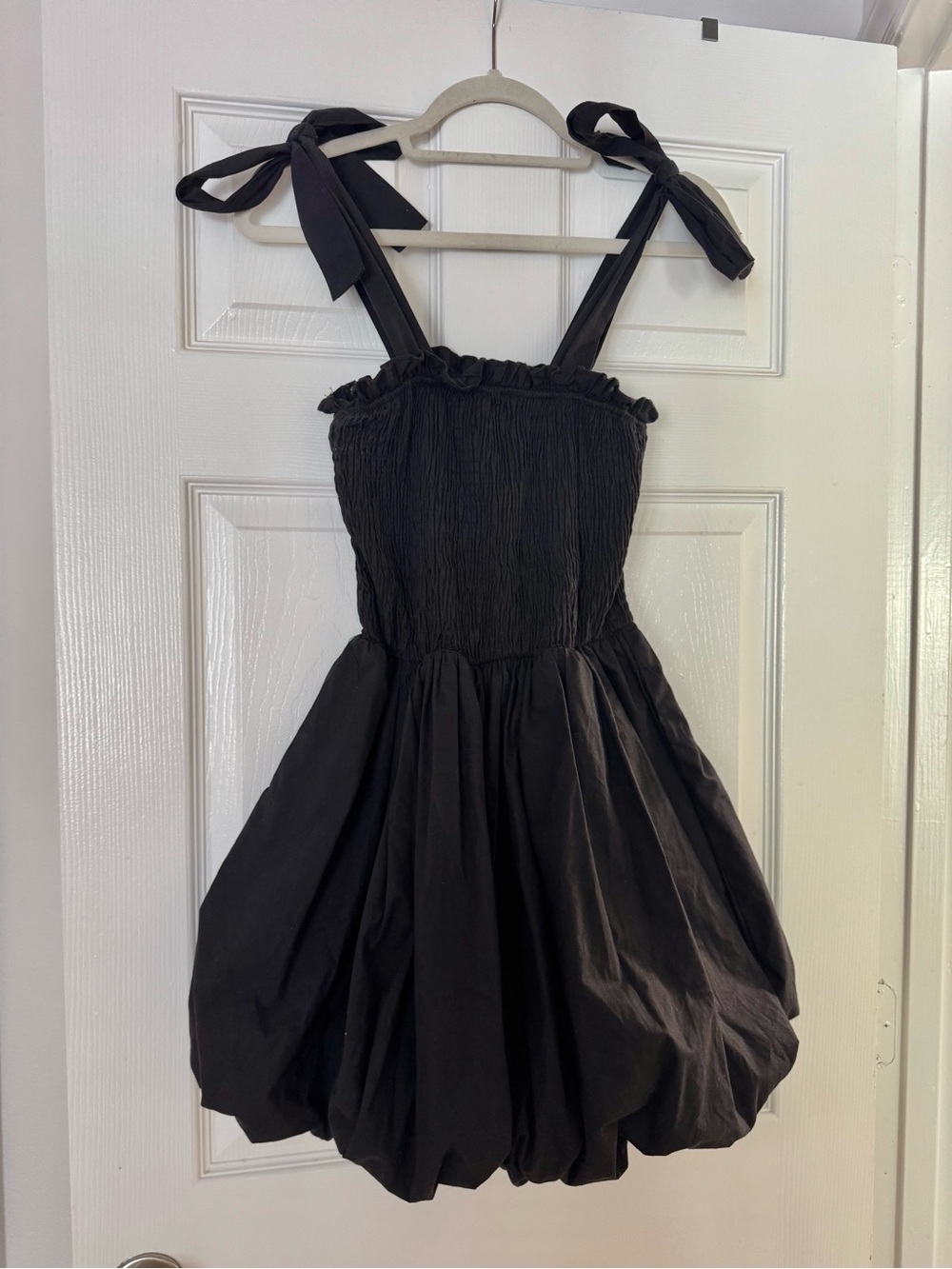 TCEC Black Tie-Shoulder Bubble Mini Dress